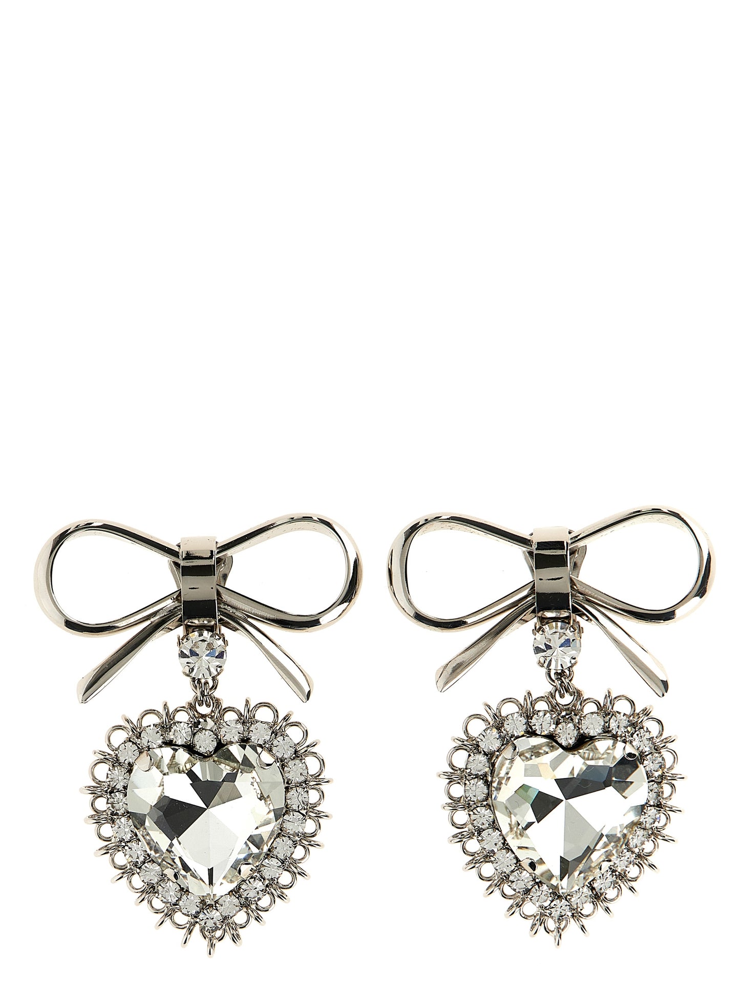 Earrings by Alessandra Rich for women in stretch polyester silver showcases a enchanting silhouette, artfully incorporating the intricate seen in the Heart Women's Silver Brass & Crystal Earrings.