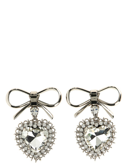 Earrings by Alessandra Rich for women in stretch polyester silver showcases a enchanting silhouette, artfully incorporating the intricate seen in the Heart Women's Silver Brass & Crystal Earrings.