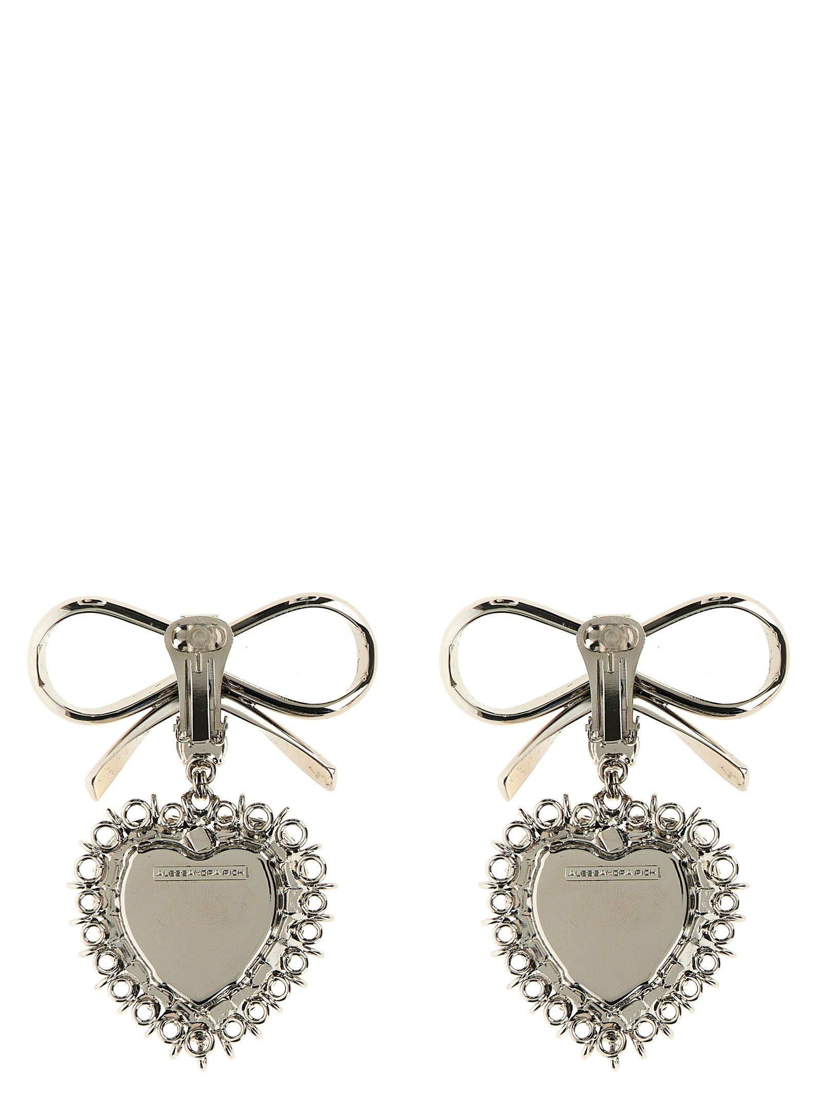 Earrings by Alessandra Rich for women in stretch polyester silver showcases a artisanal silhouette, artfully capturing the essence of Heart Women's Silver Brass & Crystal Earrings with its exquisite .