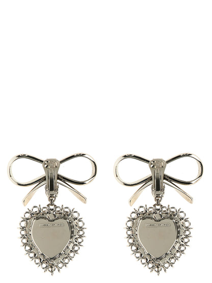 Earrings by Alessandra Rich for women in stretch polyester silver showcases a artisanal silhouette, artfully capturing the essence of Heart Women's Silver Brass & Crystal Earrings with its exquisite .