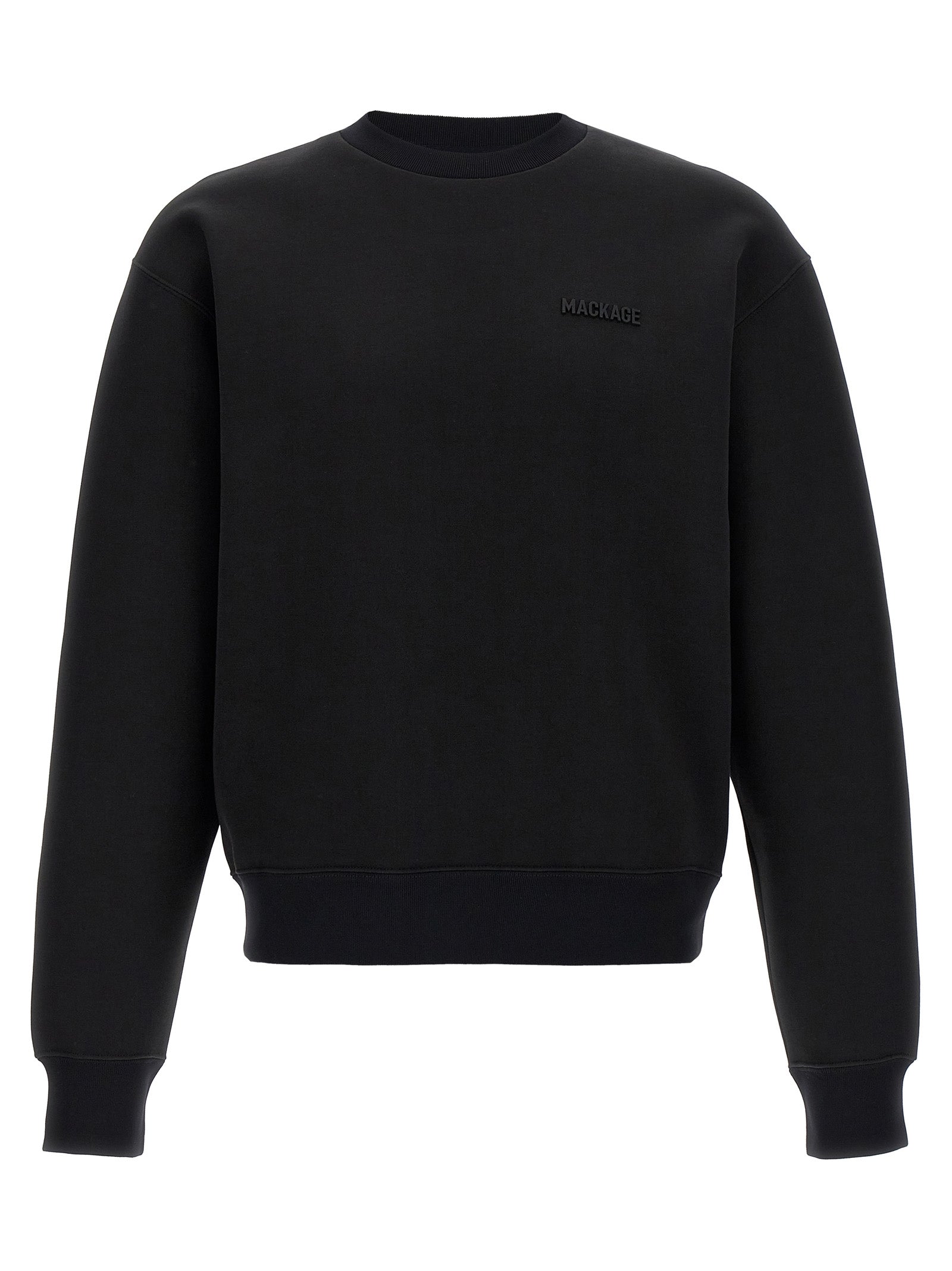Sweatshirt by Mackage for men in cotton polyester & silicone black features an provocated silhouette, detailed with a provocated and a refined crew neckline for a sophisticated aesthetic.