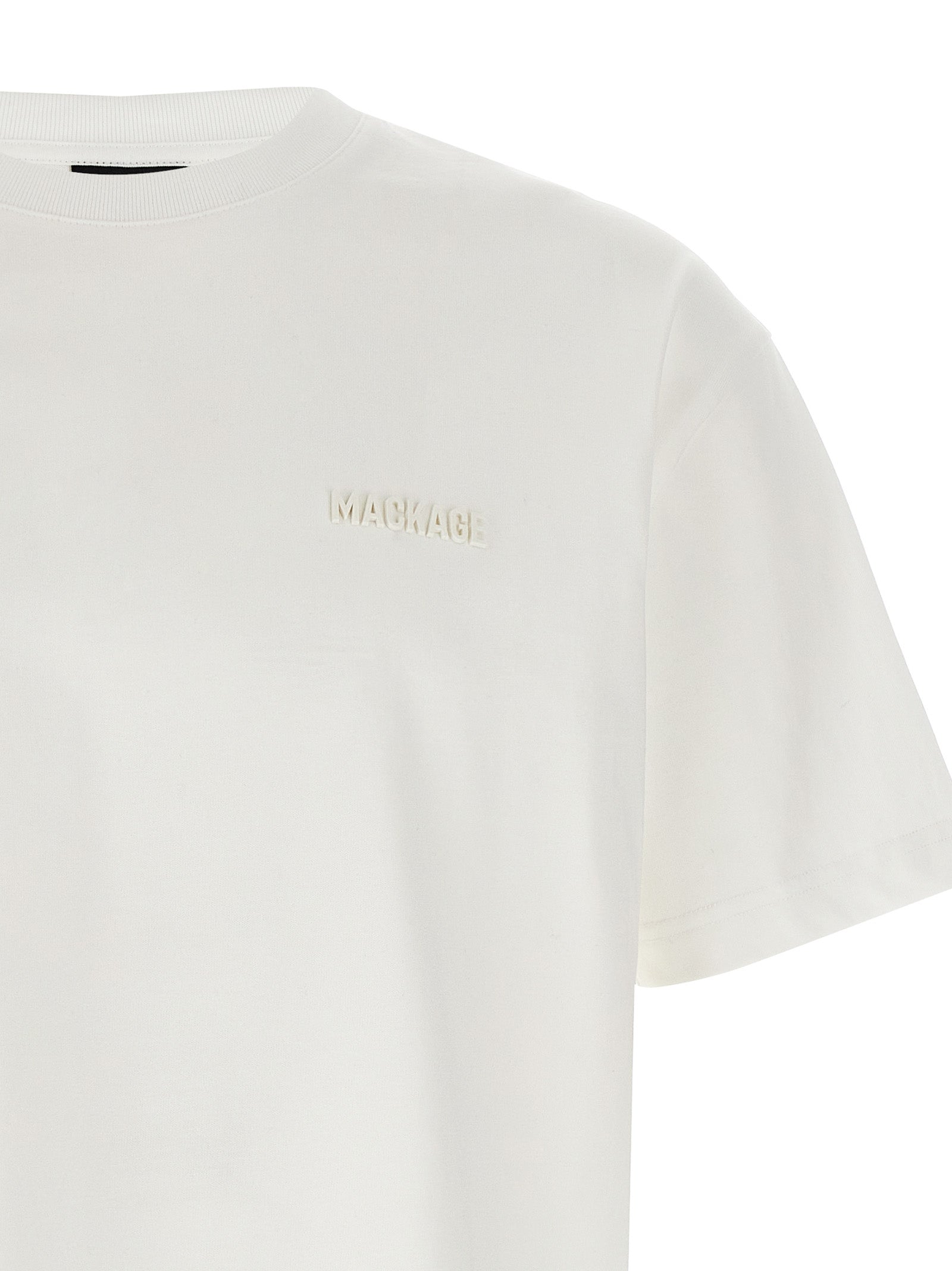 T-Shirt by Mackage for men in cotton & silicone white showcases a unassuming silhouette, artfully detailed with a refined and unassuming for a sophisticated, contemporary look.