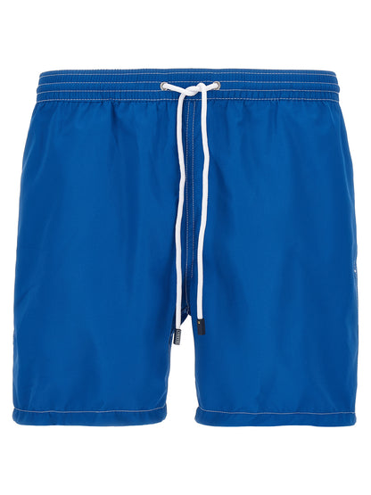 Swim Shorts by Barba Napoli for men in polyester blue features a beach chic silhouette, showcasing the signature style of the Waves Men's Polyester Swim Shorts.