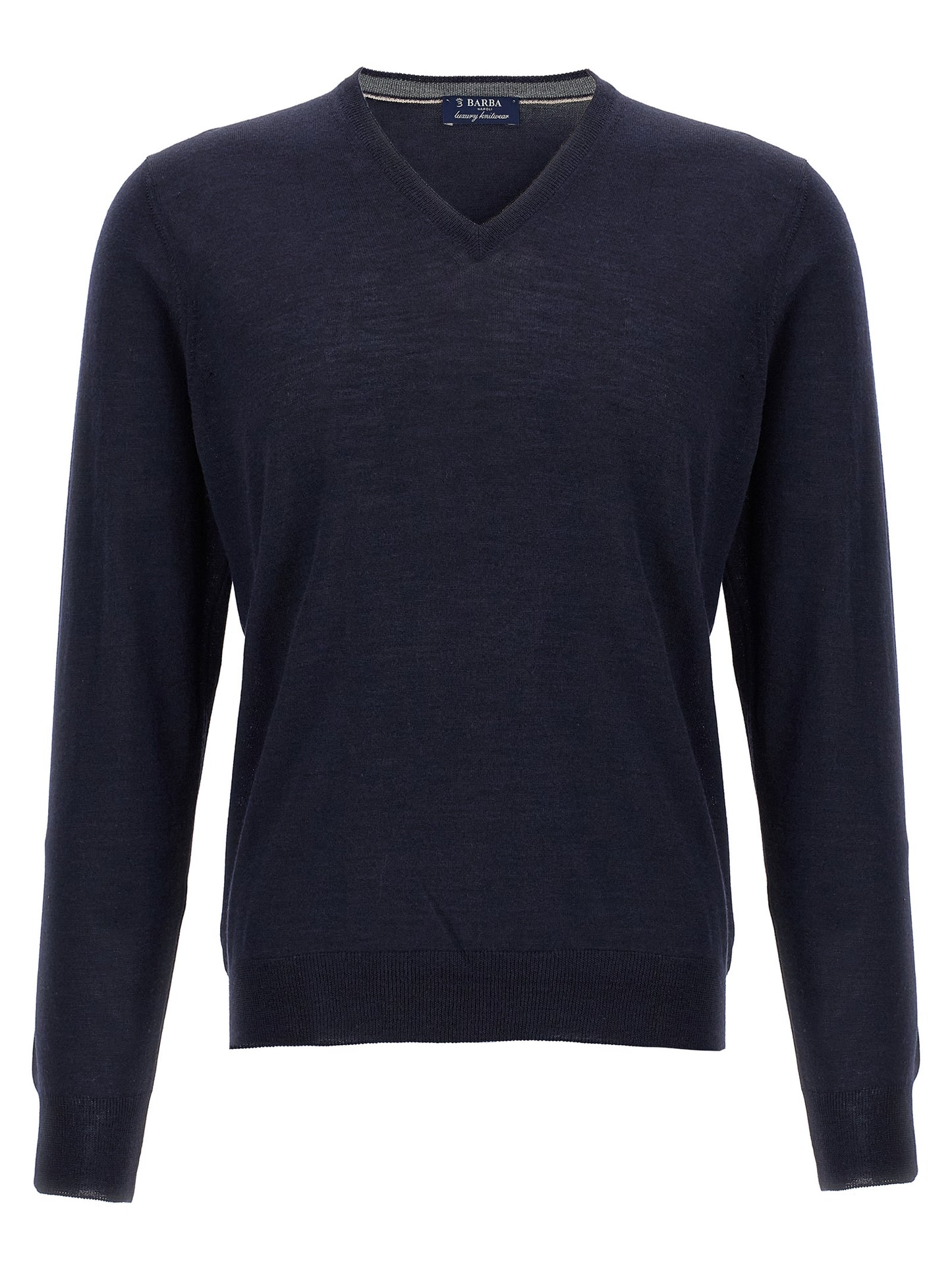 Cardigan by Barba Napoli for men in wool & silk blue features a dramatic silhouette, showcasing a sophisticated v-neck neckline and dramatic detail for a timeless, premium look.
