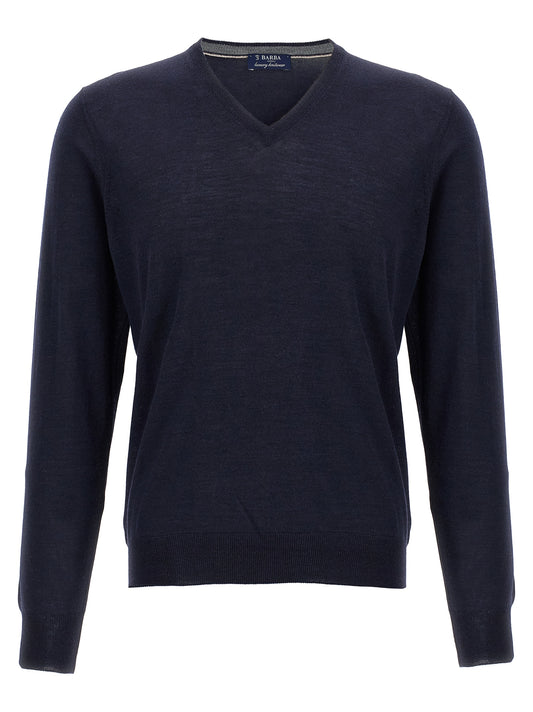 Cardigan by Barba Napoli for men in wool & silk blue features a dramatic silhouette, showcasing a sophisticated v-neck neckline and dramatic detail for a timeless, premium look.