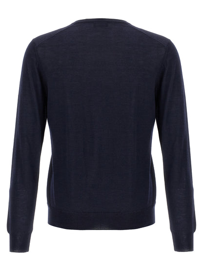 Cardigan by Barba Napoli for men in wool & silk blue features an crisp silhouette, showcasing a sophisticated v-neck neckline and detail for a truly crisp finish.
