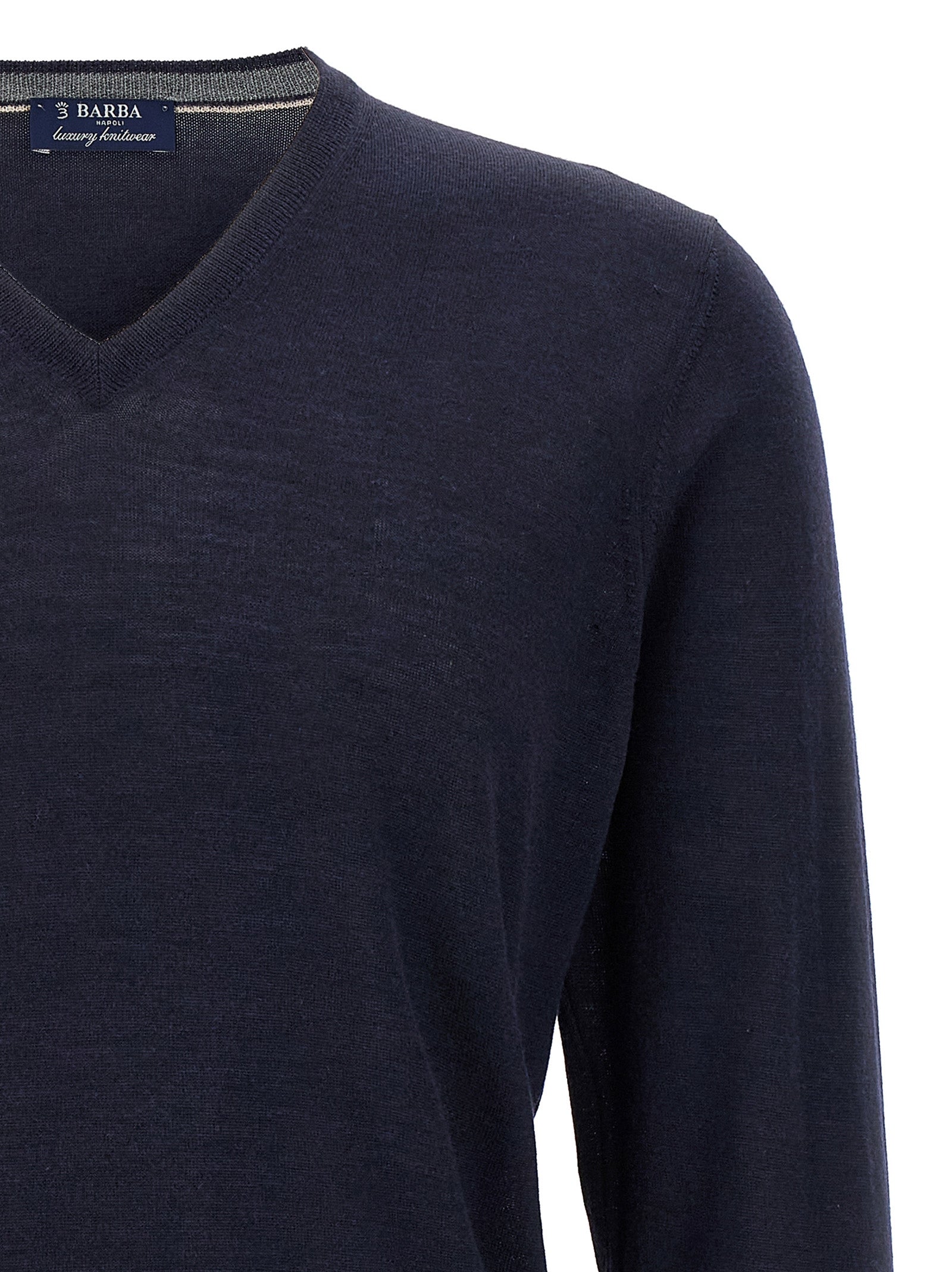 Cardigan by Barba Napoli for men in wool & silk blue features an impeccable silhouette, showcasing a sophisticated v-neck neckline and detail for a truly impeccable finish.