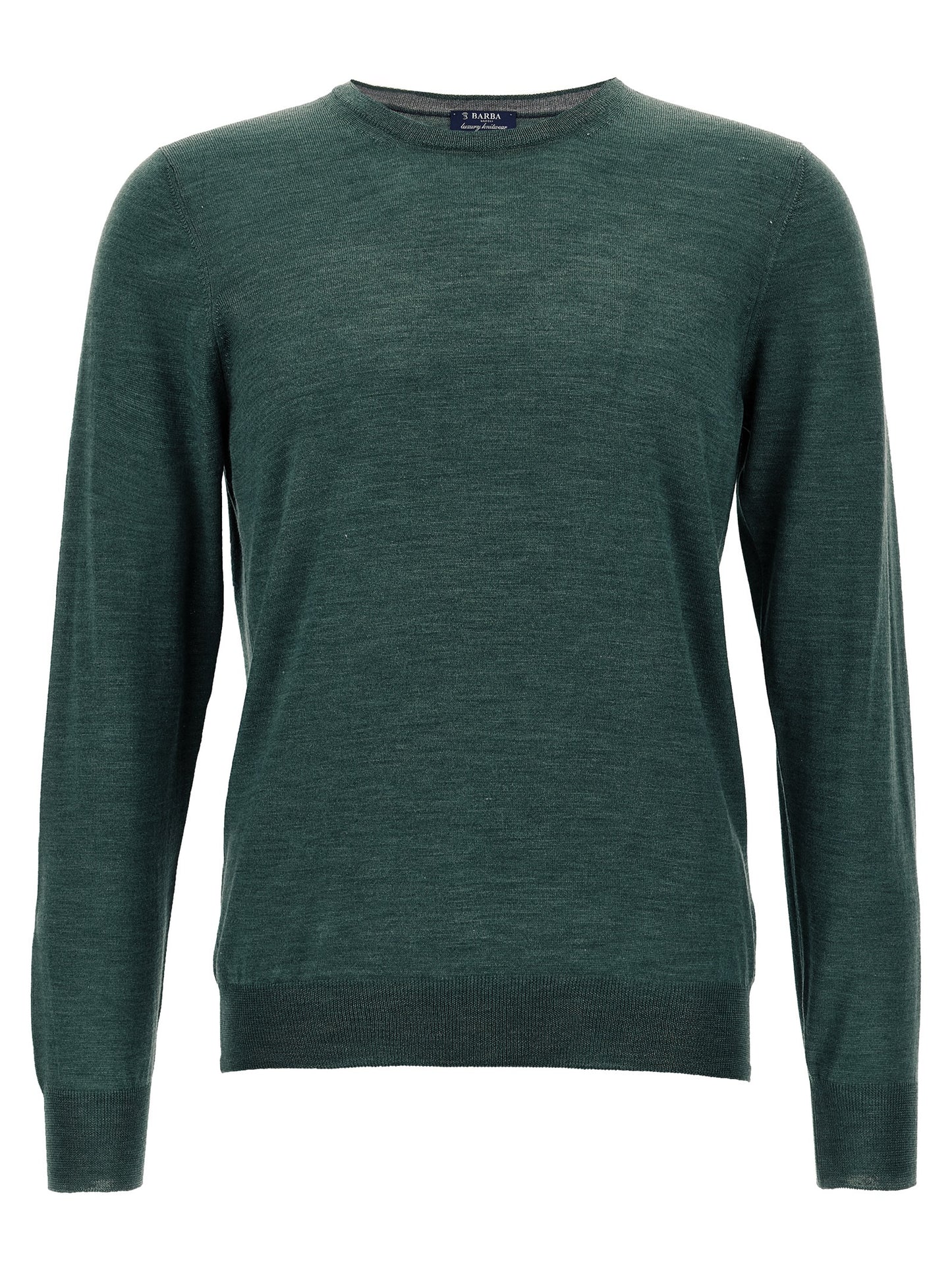 Cardigan by Barba Napoli for men in wool & silk bicolour & green presents a textural silhouette, artfully finished with a textural crew neckline and for a sophisticated, textural look.