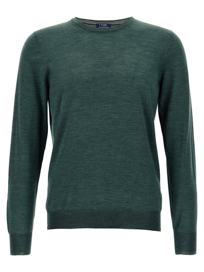 Cardigan by Barba Napoli for men in wool & silk bicolour & green presents a textural silhouette, artfully finished with a textural crew neckline and for a sophisticated, textural look.