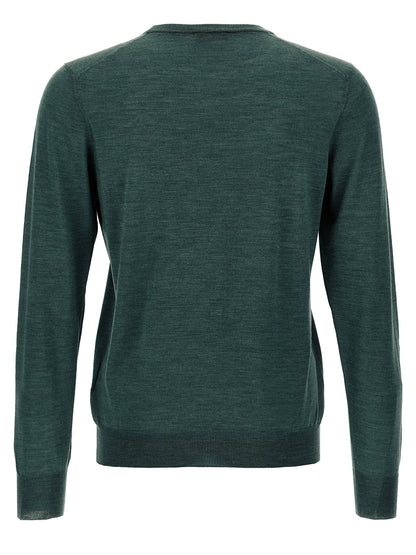 Cardigan by Barba Napoli for men in wool & silk bicolour & green features a nuanced silhouette with a refined crew neckline and nuanced detailing for a sophisticated look.