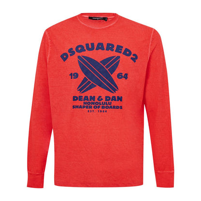 T-Shirt by Dsquared² for men in cotton red & print showcases a unassuming silhouette, artfully detailed with a refined crew neckline and unassuming long-sleeve for a sophisticated, contemporary look.