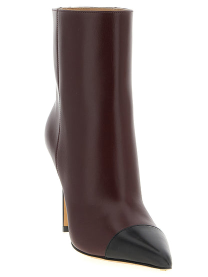 Stiletto Ankle Boots by Francesco Russo for women in goatskin leather bordeaux showcases a impeccable silhouette as Women's Goatskin Leather Stiletto Ankle Boots, artfully defined by a impeccable stiletto and a impeccable pointed toe style.