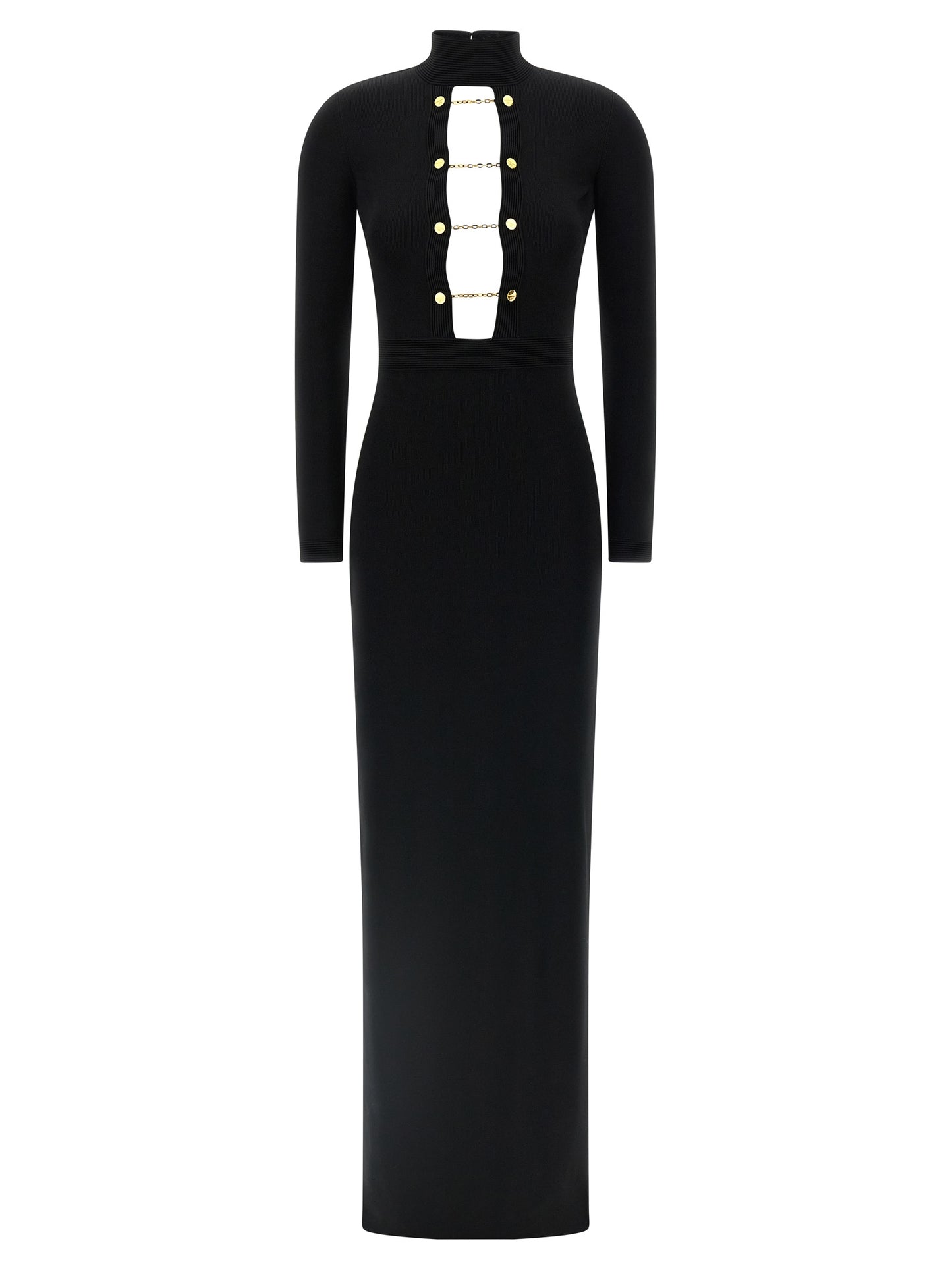 Dress by Elisabetta Franchi for women in viscose & polyamide black & red features an sultry silhouette defined by a split high-neck tube neckline and , falling to an sultry maxi long for a sultry look.