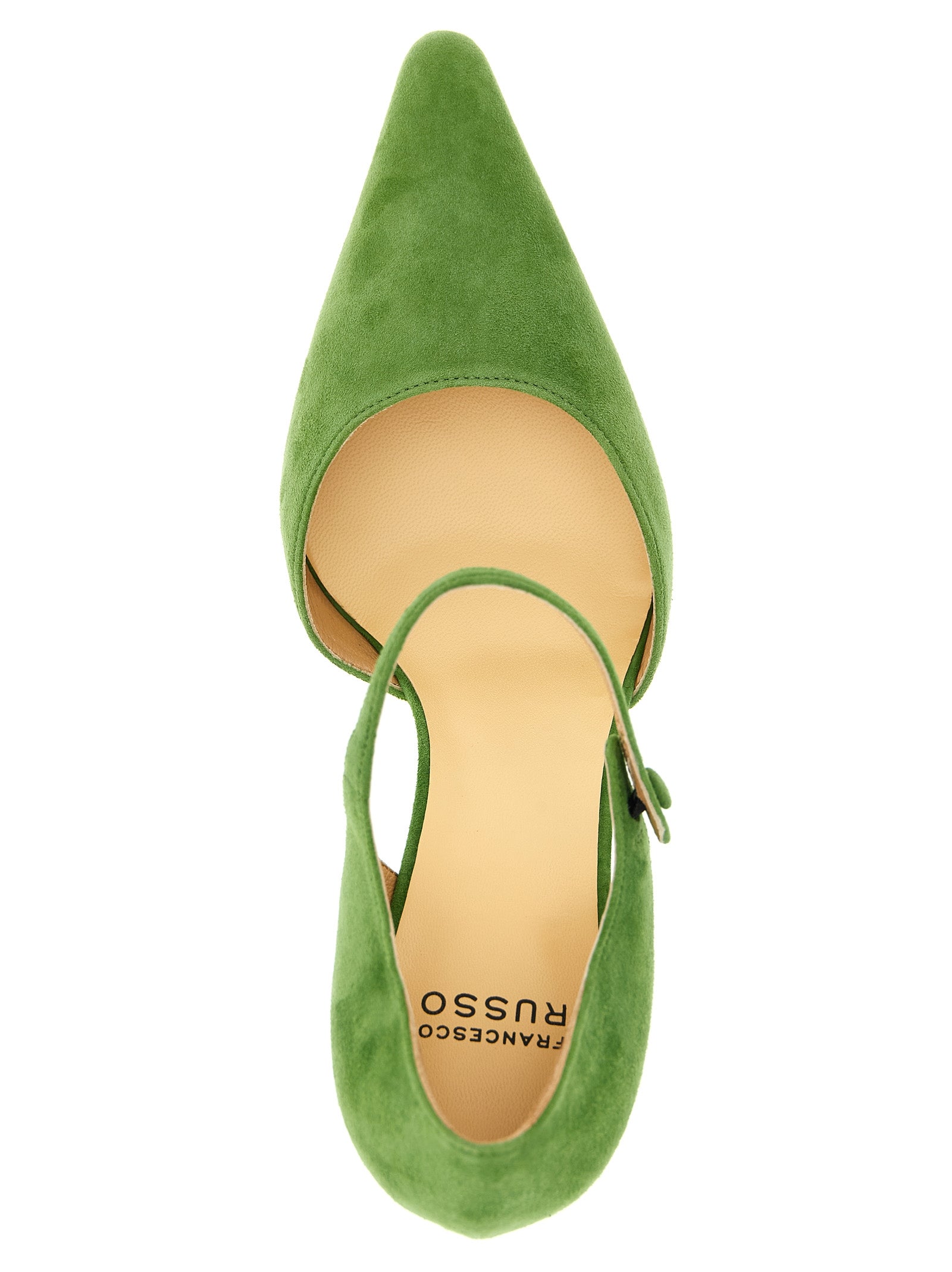 Mid-Heel Pumps Heels by Francesco Russo for women in capra goatskin suede leather bicolour & green features an effortlessly chic silhouette from the Women's Capra Goatskin Suede Leather Mid-Heel Pumps Heels collection, showcasing a mid-heel and effortlessly chic pointed toe style for a effortlessly chic look.