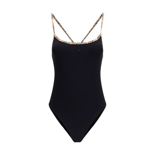 One-Piece Swimsuit by Burberry for women in stretch polyamide black & signature showcases a couture inspired silhouette from the Women's Stretch Polyamide One-Piece Swimsuit collection, featuring a couture inspired cut designed for a couture inspired and couture inspired poolside look.