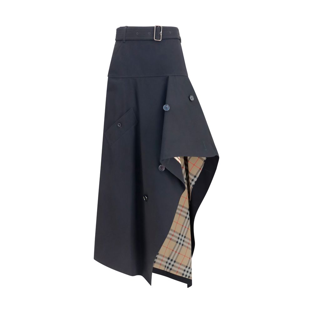 Skirt by Burberry for women in cotton beige, black, red & patterned showcases a sultry silhouette, elegantly defined by its long and the sophisticated sultry design of the Heather Women's Tailored High Rise Cotton Long Skirt.