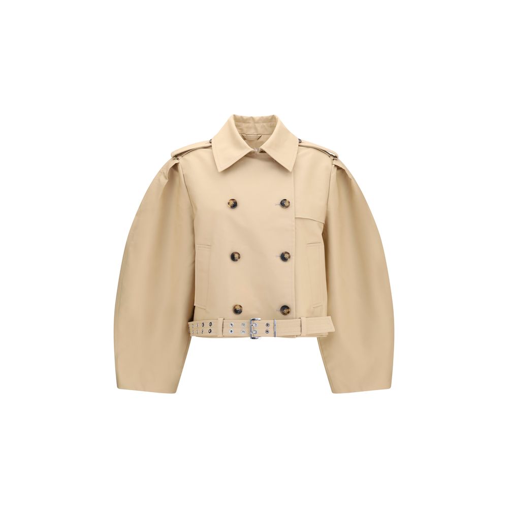 Trench Coat by Ganni for women in cotton beige presents a distinguished silhouette, artfully detailed with lightweight and a distinguished for a sophisticated, distinguished finish.