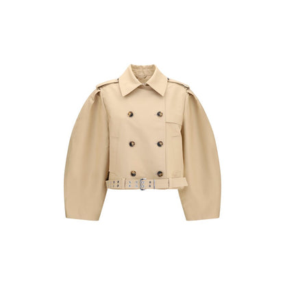 Trench Coat by Ganni for women in cotton beige presents a distinguished silhouette, artfully detailed with lightweight and a distinguished for a sophisticated, distinguished finish.
