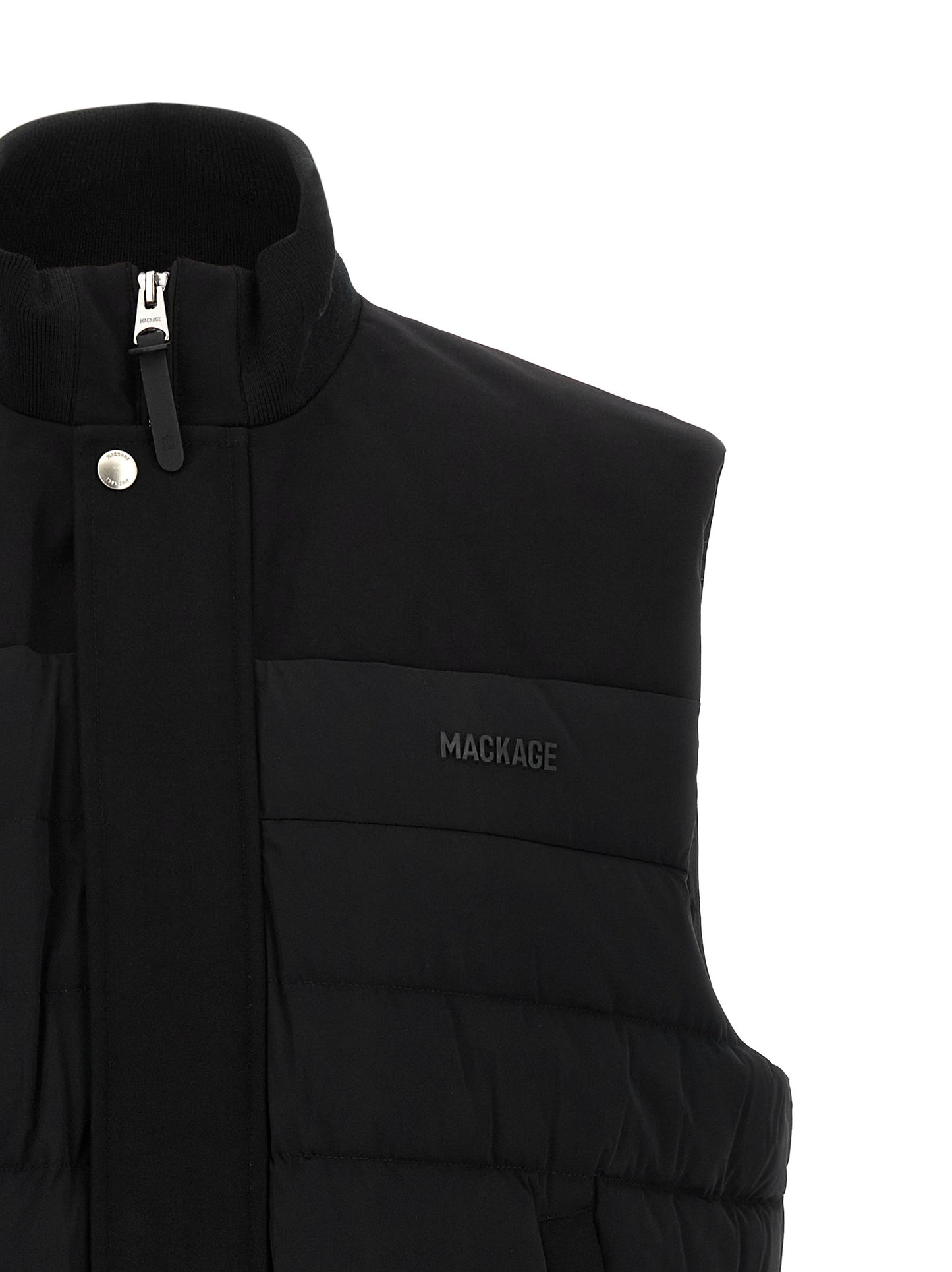 Vest by Mackage for men in stretch nylon black & signature showcases a utilitarian silhouette, artfully incorporating pockets & insulated and a utilitarian for a truly utilitarian finish.