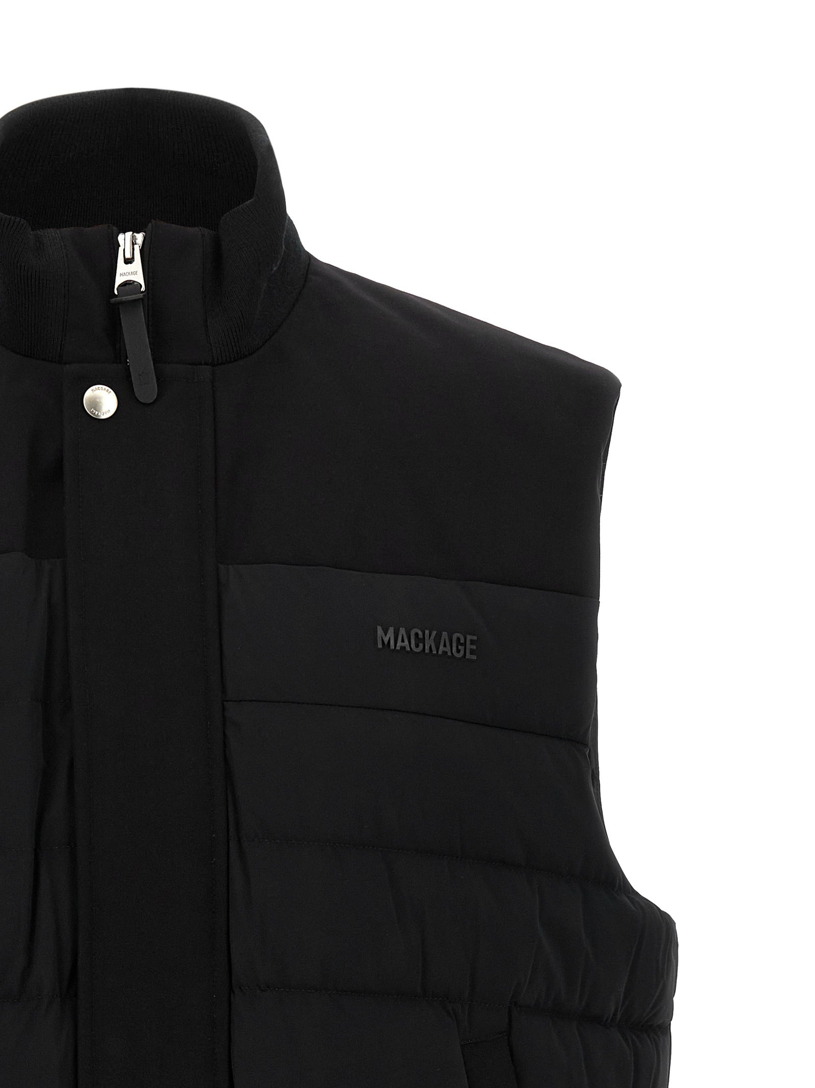 Vest by Mackage for men in stretch nylon black & signature showcases a utilitarian silhouette, artfully incorporating pockets & insulated and a utilitarian for a truly utilitarian finish.