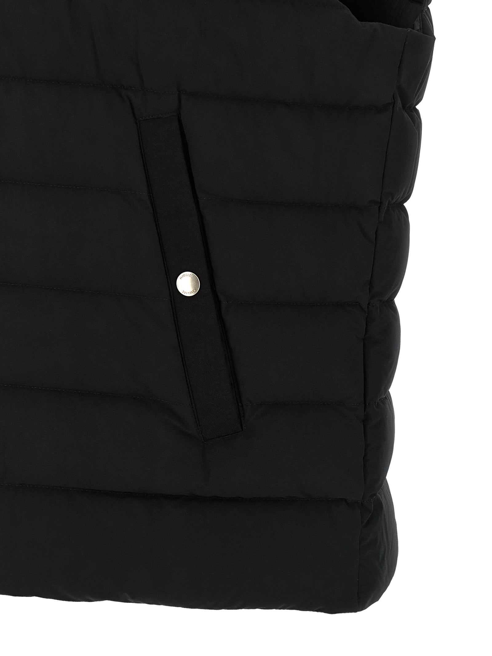 Vest by Mackage for men in stretch nylon black & signature showcases a dynamic silhouette, perfectly balancing pockets & insulated with a dynamic for a sophisticated, high-fashion look.