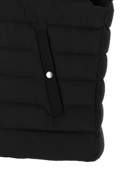 Vest by Mackage for men in stretch nylon black & signature showcases a dynamic silhouette, perfectly balancing pockets & insulated with a dynamic for a sophisticated, high-fashion look.