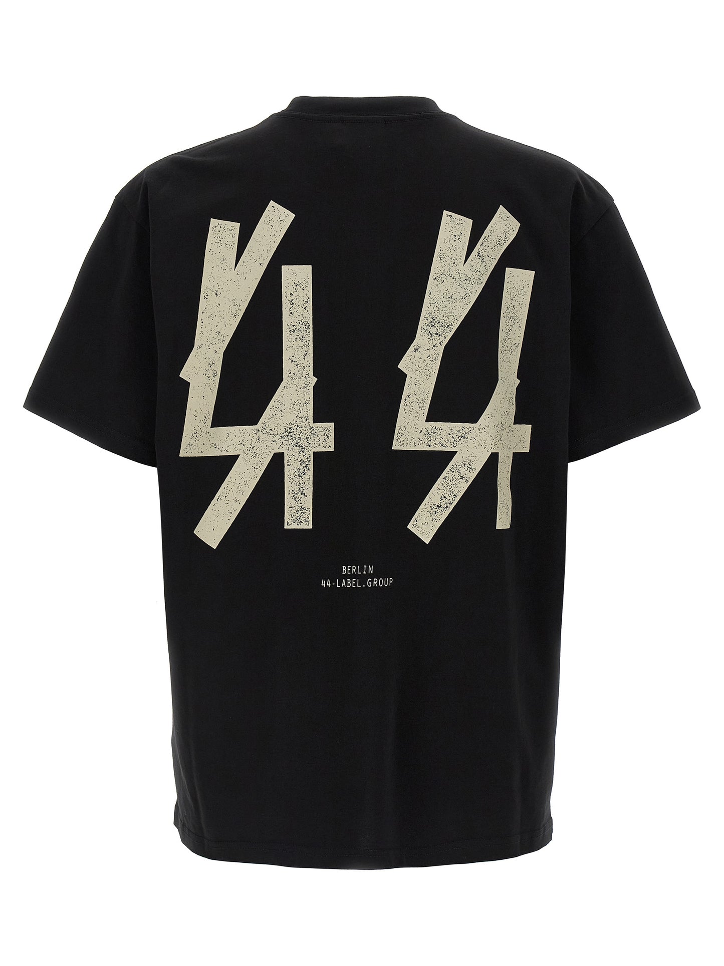 T-Shirt by 44 Label Group for men in cotton black & print showcases a fashionable silhouette, elegantly detailed with a fashionable and crew neckline for a sophisticated, high-fashion look.