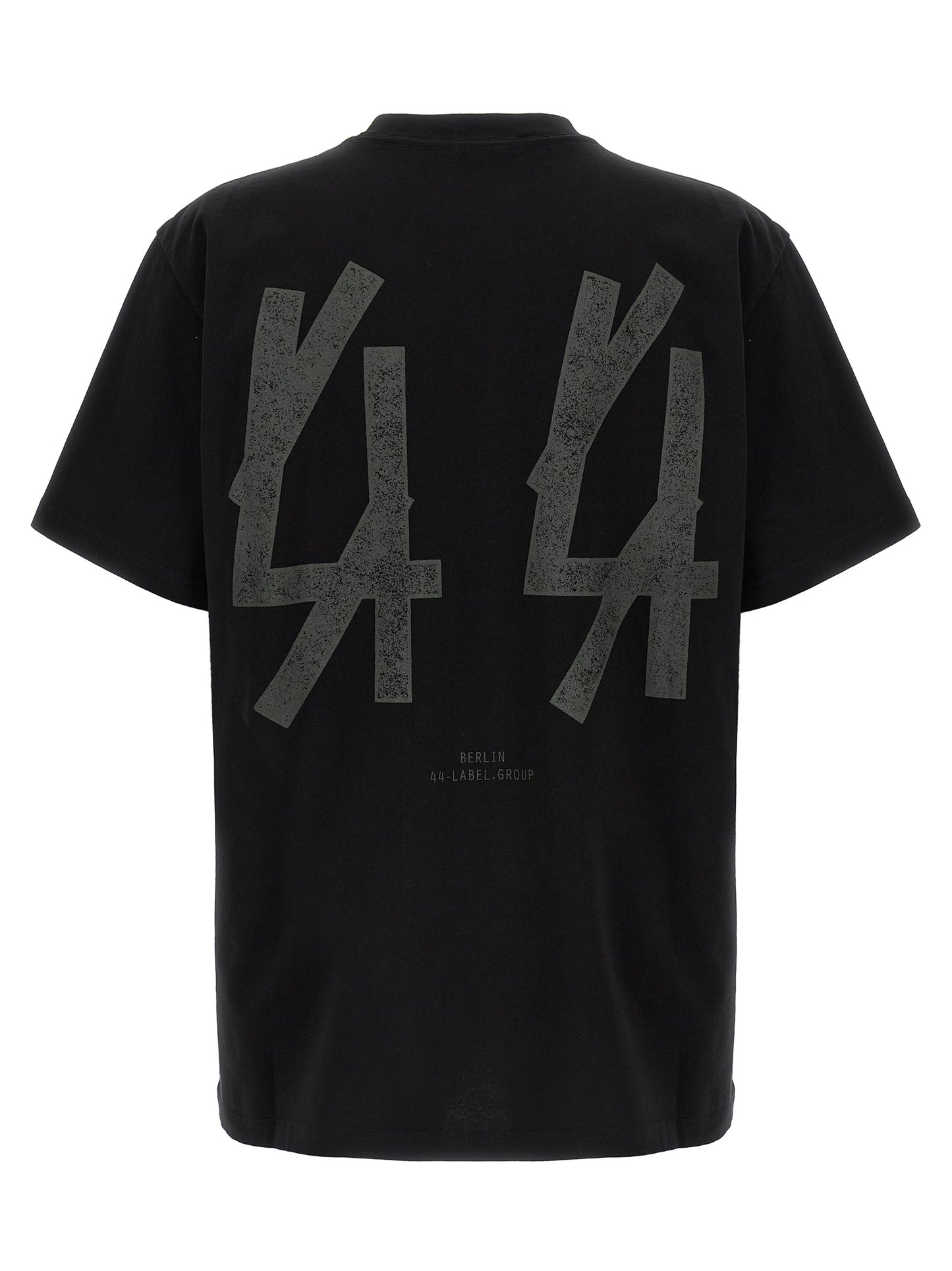 T-Shirt by 44 Label Group for men in cotton black & print showcases a unassuming silhouette, artfully detailed with a refined crew neckline and unassuming for a sophisticated, contemporary look.