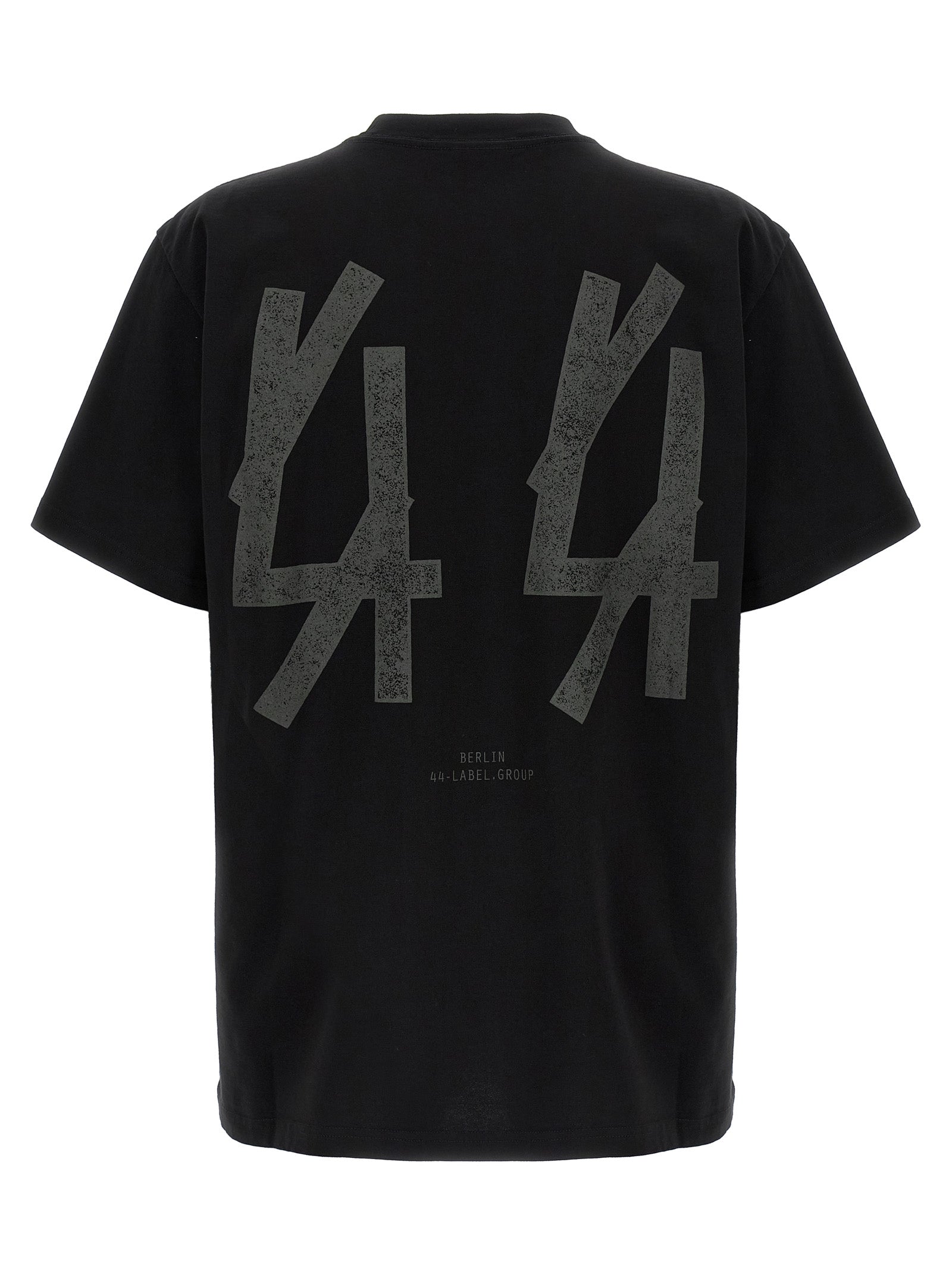 T-Shirt by 44 Label Group for men in cotton black & print showcases a unassuming silhouette, artfully detailed with a refined crew neckline and unassuming for a sophisticated, contemporary look.