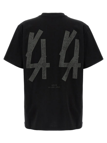 T-Shirt by 44 Label Group for men in cotton black & print showcases a unassuming silhouette, artfully detailed with a refined crew neckline and unassuming for a sophisticated, contemporary look.