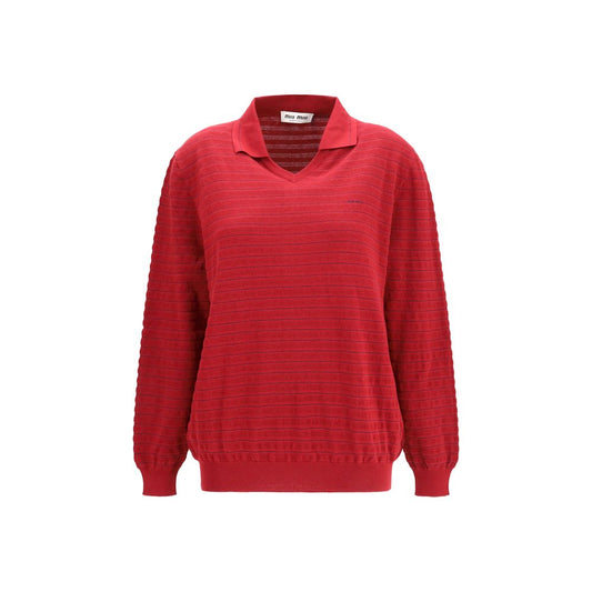 Sweatshirt by Miu Miu for women in cotton bordeaux, signature & striped features an provocated silhouette, detailed with a provocated short-sleeve and a refined v-neck neckline for a sophisticated aesthetic.