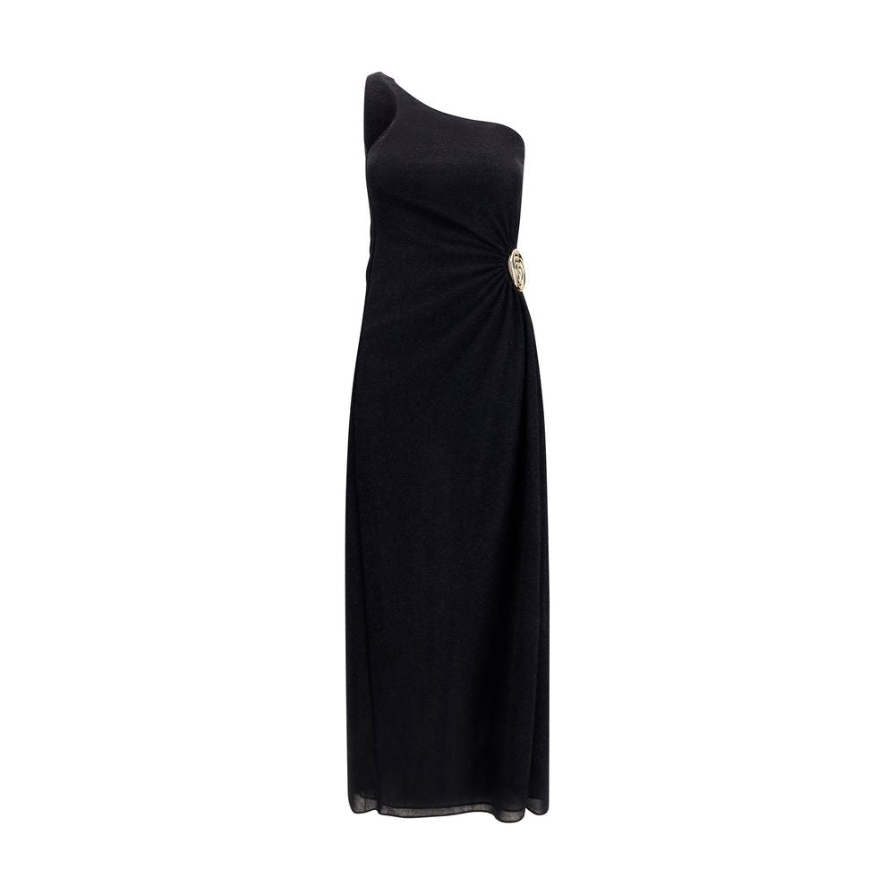 Dress by Oséree for women in polyamide black & gold features an eye catching silhouette with a sophisticated , elegant sleeveless, and a refined long for a eye catching aesthetic.