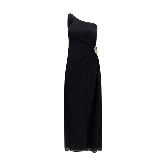 Dress by Oséree for women in polyamide black & gold features an eye catching silhouette with a sophisticated , elegant sleeveless, and a refined long for a eye catching aesthetic.