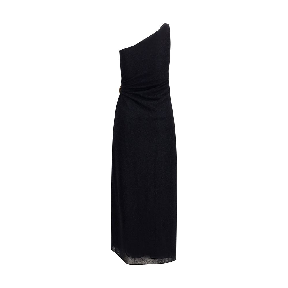 Dress by Oséree for women in polyamide black & gold features an cute silhouette, detailed with a and that elegantly flows into a cute long.