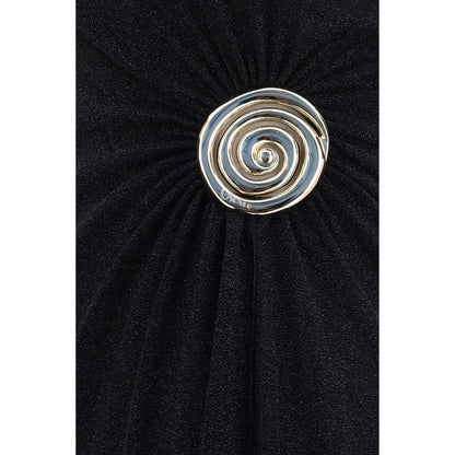 Dress by Oséree for women in polyamide black & gold features a dramatic silhouette, showcasing an elegant and that flows into a dramatic long.