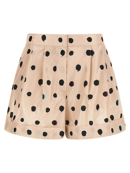 Fendi Women's Flared Silk Bermuda Shorts - Multicolor Pink Patterned Dots Print