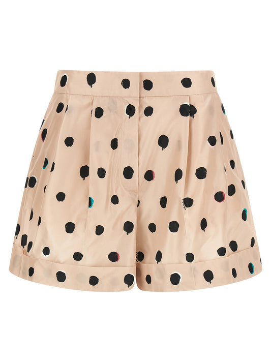 Fendi Women's Flared Silk Bermuda Shorts - Multicolor Pink Patterned Dots Print