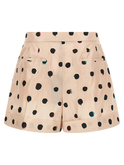 Fendi Women's Flared Silk Bermuda Shorts - Multicolor Pink Patterned Dots Print