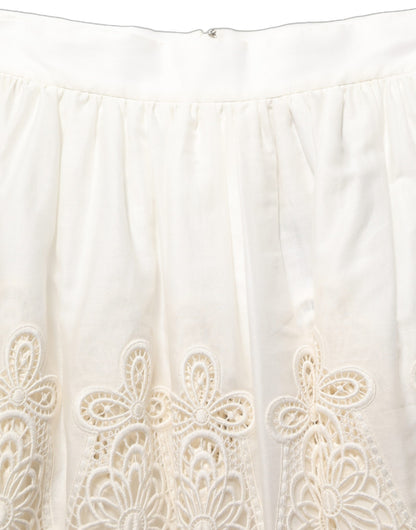 Dolce & Gabbana White Floral Embroidered A-line Mini Skirt