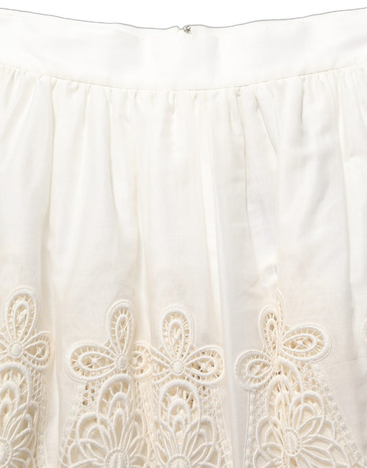 Dolce & Gabbana White Floral Embroidered A-line Mini Skirt