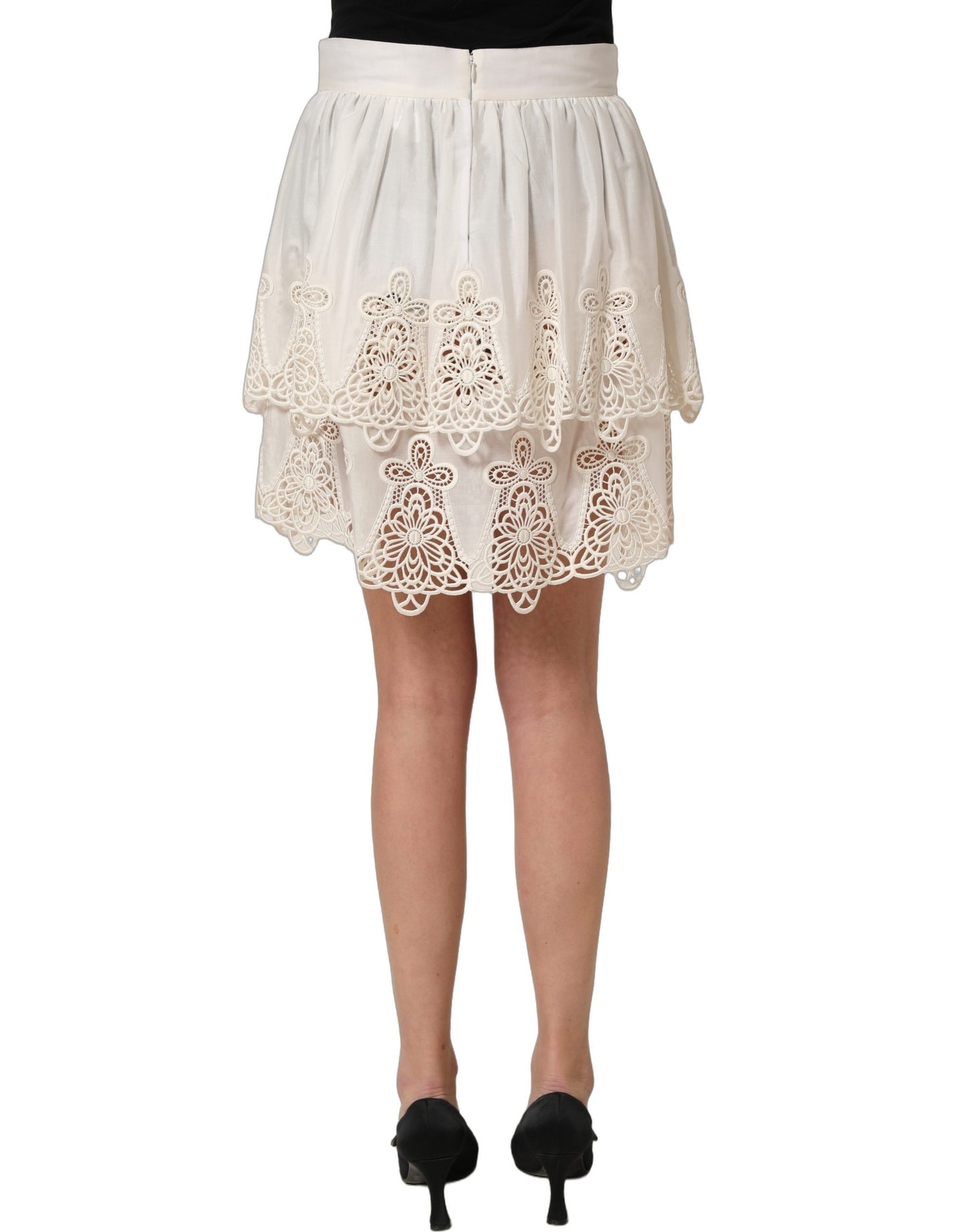 Dolce & Gabbana White Floral Embroidered A-line Mini Skirt