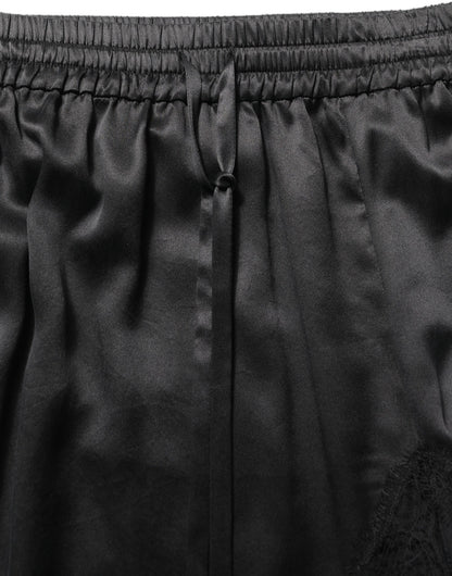 Dolce & Gabbana Black Lace Trimmed Satin Side Slit Skirt