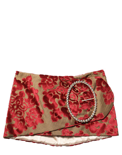 Dolce & Gabbana Maroon Floral Jacquard Rhinestone Mini Skirt