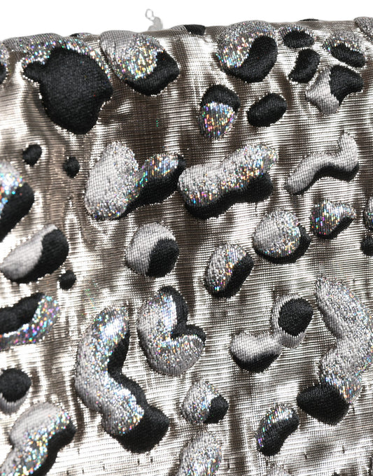 Dolce & Gabbana Silver Leopard Jacquard Mid Waist Mini Skirt