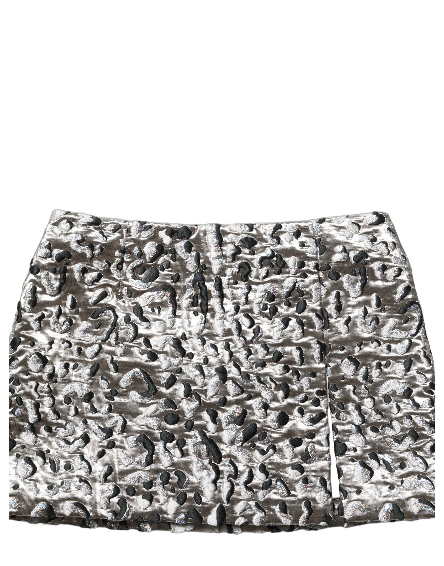 Dolce & Gabbana Silver Leopard Jacquard Mid Waist Mini Skirt