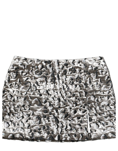 Dolce & Gabbana Silver Leopard Jacquard Mid Waist Mini Skirt