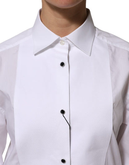 Dolce & Gabbana White Cotton Tuxedo Bib Long Sleeve Dress Shirt