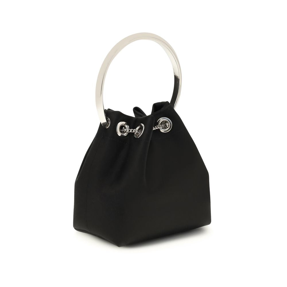 Bucket Shoulder Bag by Jimmy Choo for women in polyurethane & silk black features a effortless sophistication silhouette, secured by a drawstring with ample and versatile handle for a effortless sophistication finish.