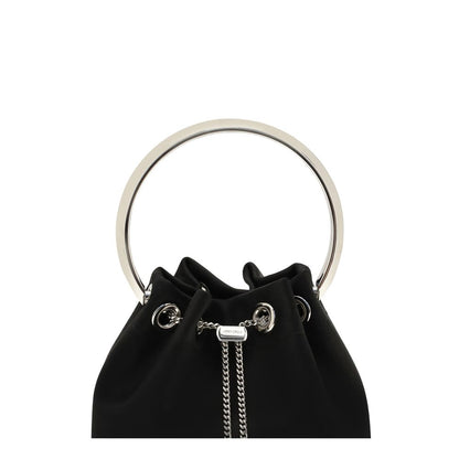 Bucket Shoulder Bag by Jimmy Choo for women in polyurethane & silk black features a enviable silhouette, showcasing a secure drawstring, ample , and enviable handle for a enviable finish.