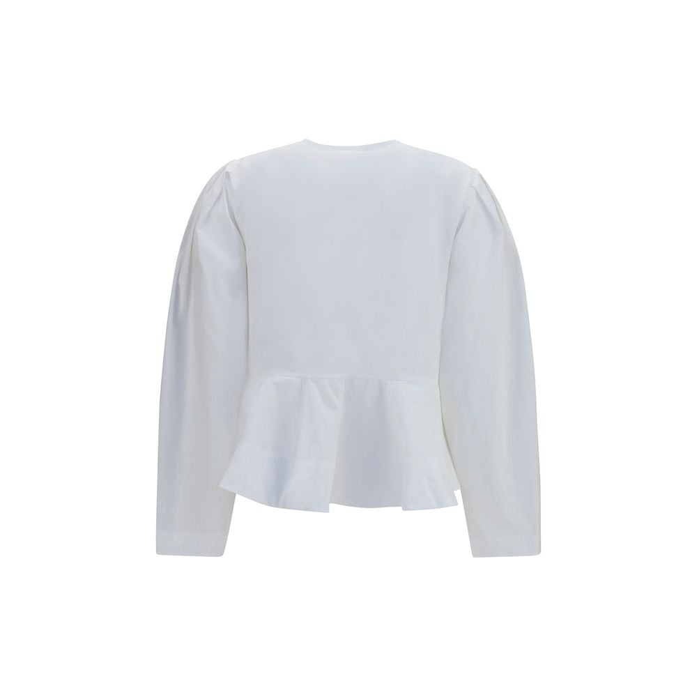 Blouse by Ganni for women in cotton white features an polished silhouette, showcasing a sophisticated round neckline and detail for a truly polished finish.
